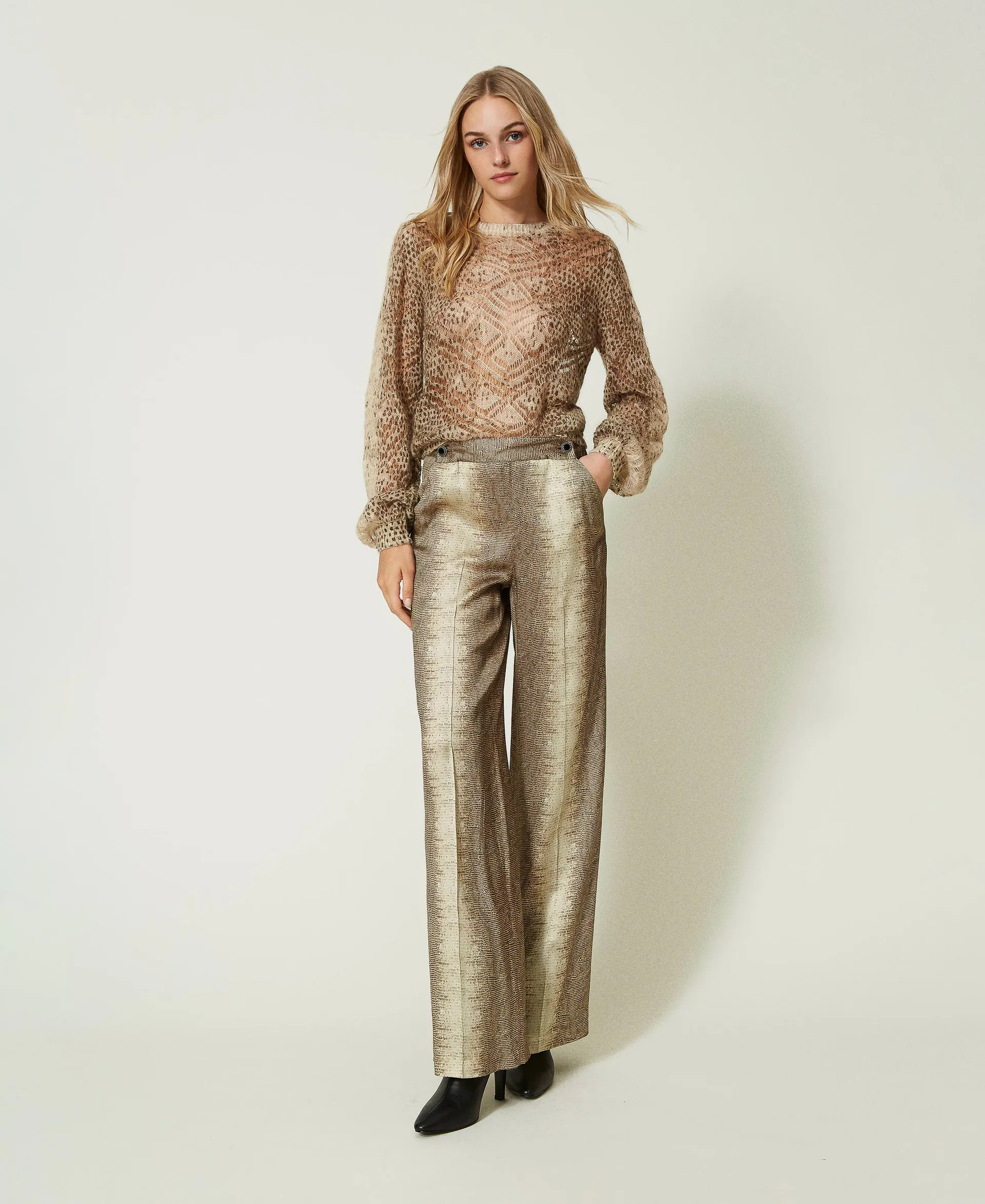 Pantalon ample en satin avec imprimé lézard