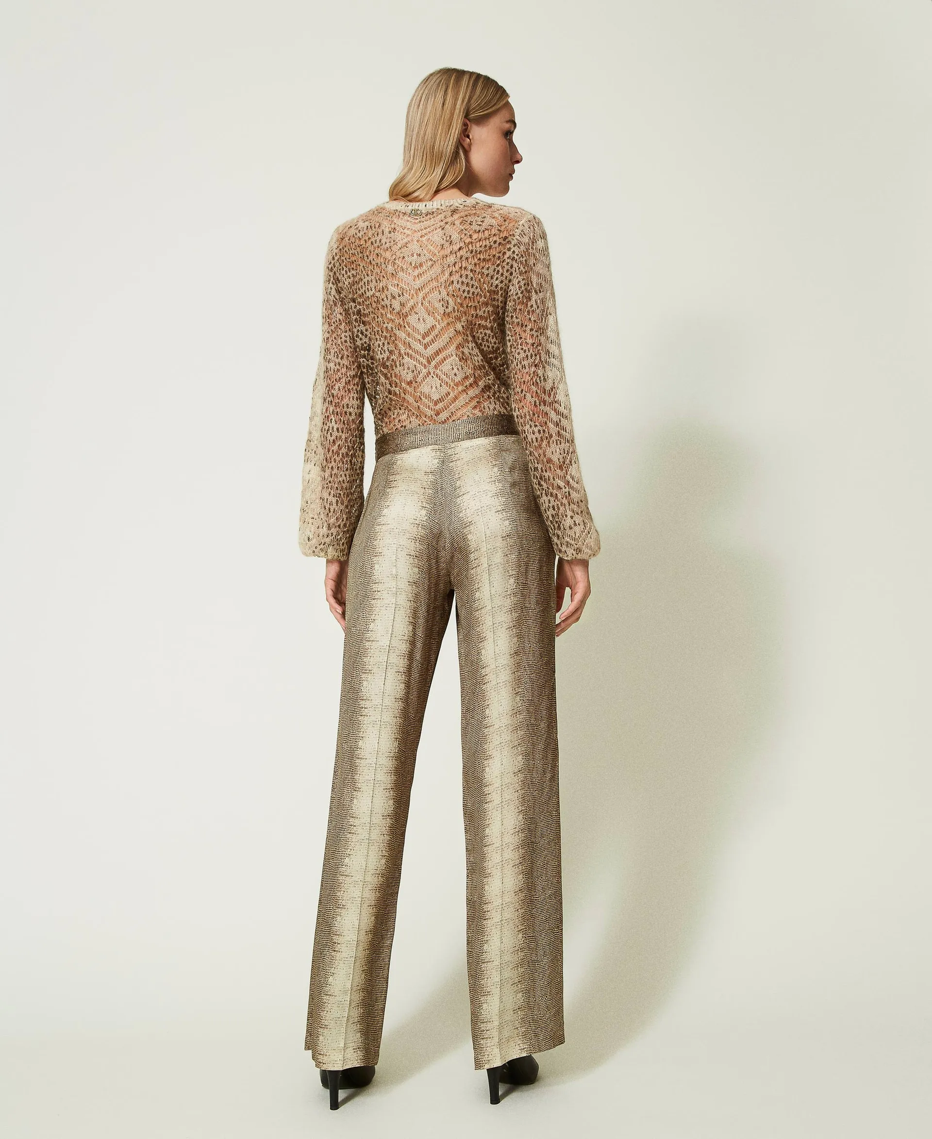 Pantalon ample en satin avec imprimé lézard