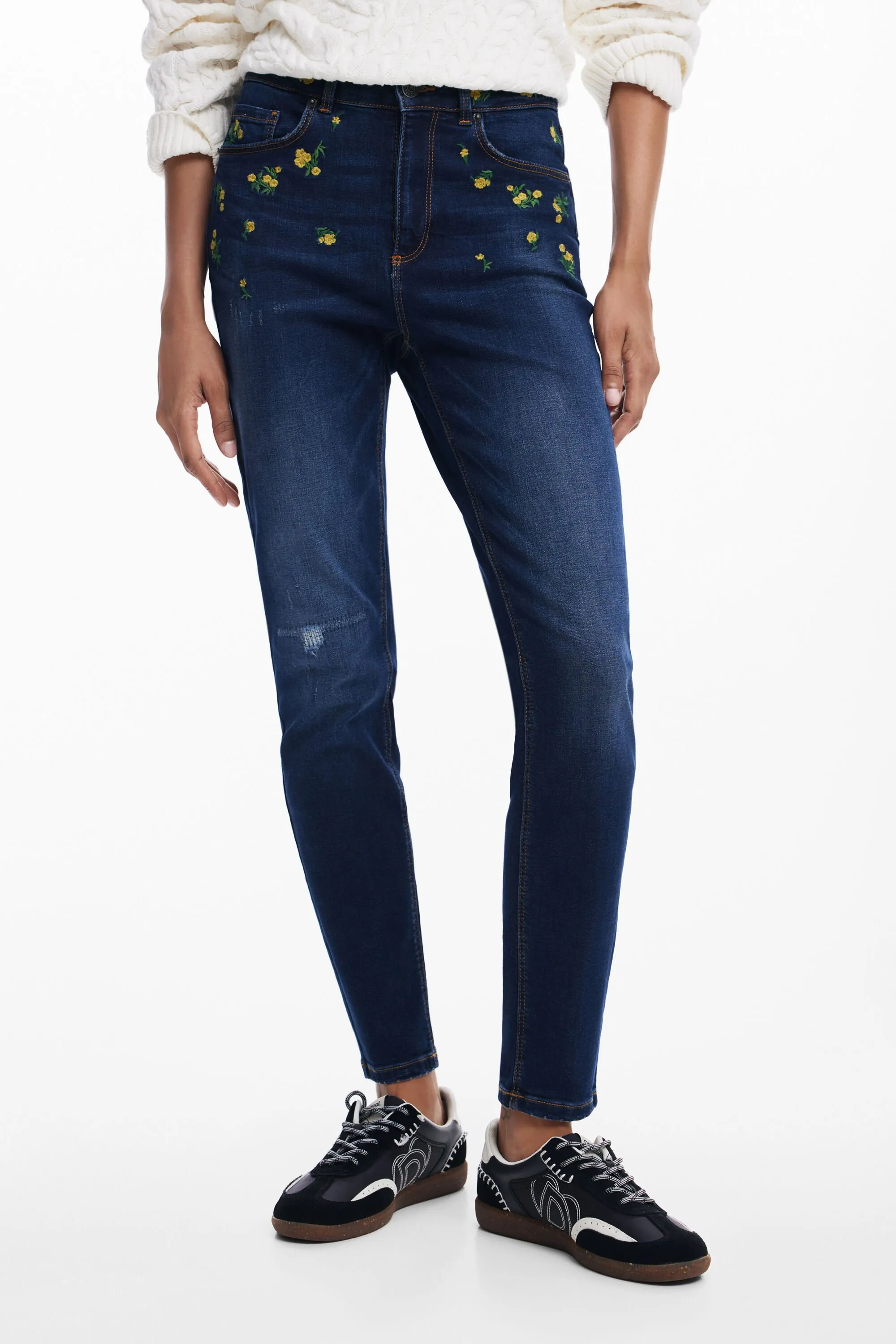 Pantalon denim flores