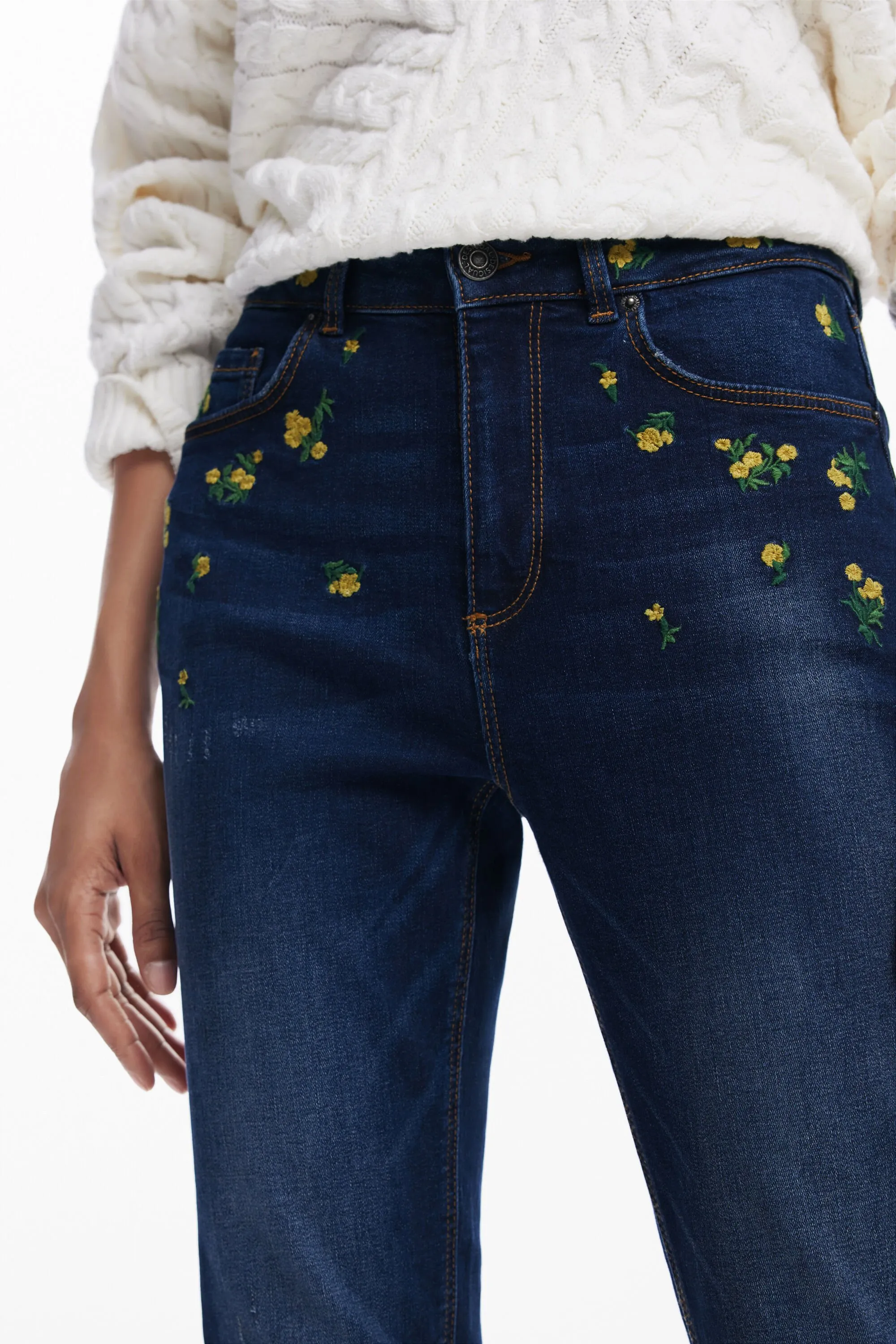 Pantalon denim flores