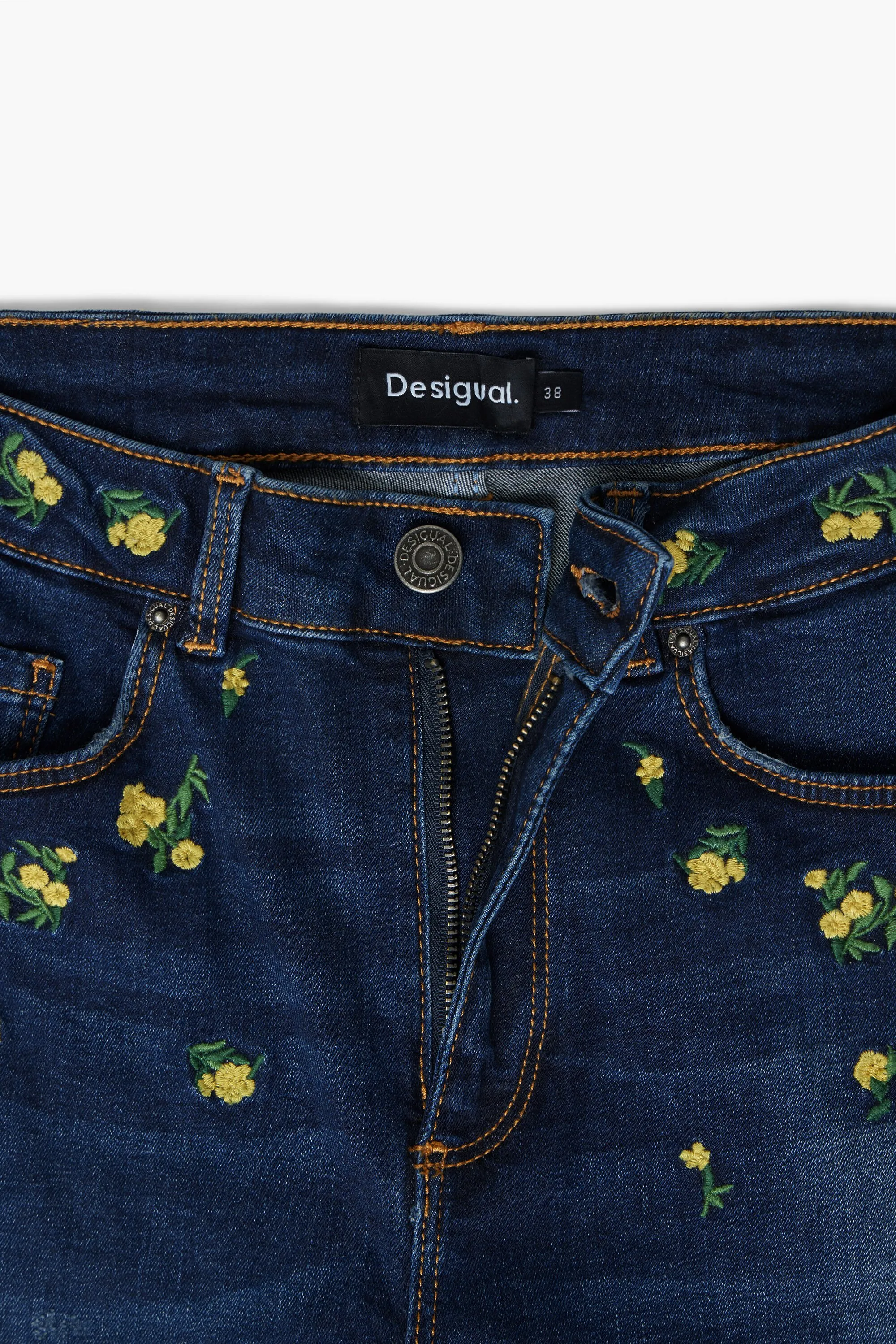 Pantalon denim flores