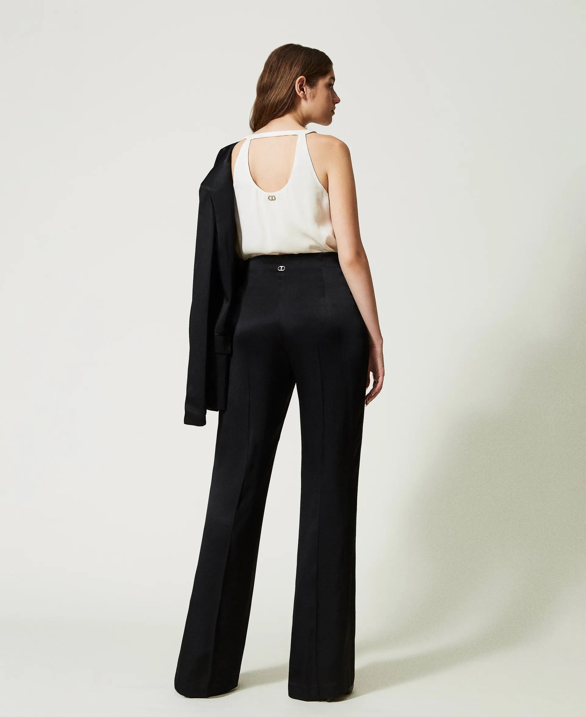 Pantalon taille haute en satin