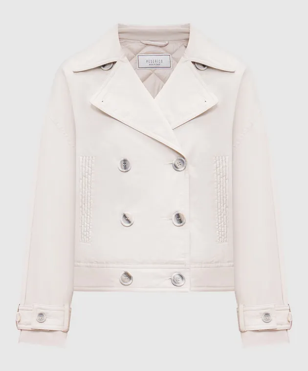 Peserico Beige double-breasted jacket with monil chain