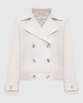 Peserico Beige double-breasted jacket with monil chain