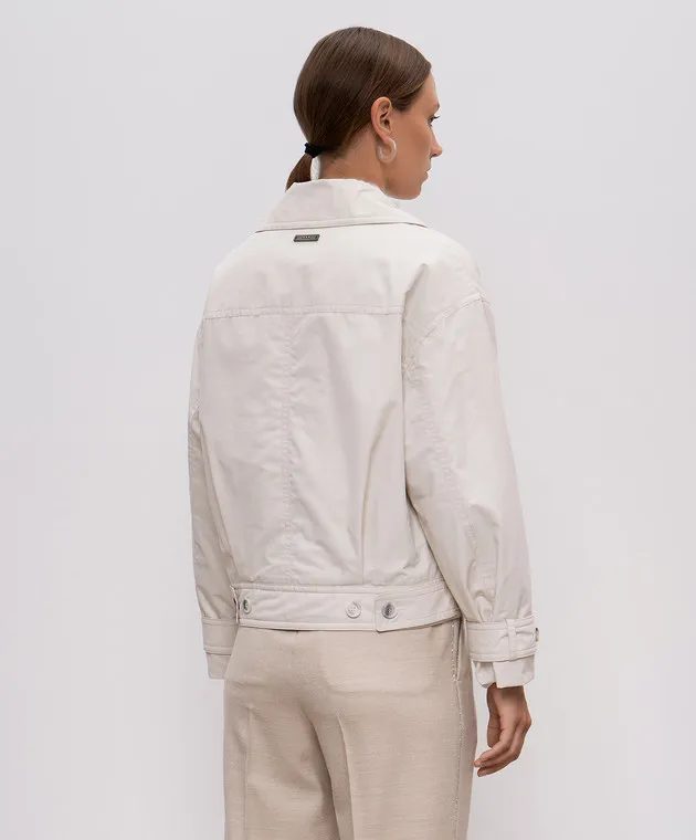 Peserico Beige double-breasted jacket with monil chain