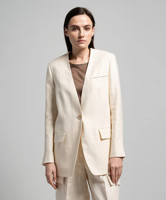 Peserico Beige linen jacket with monil chain