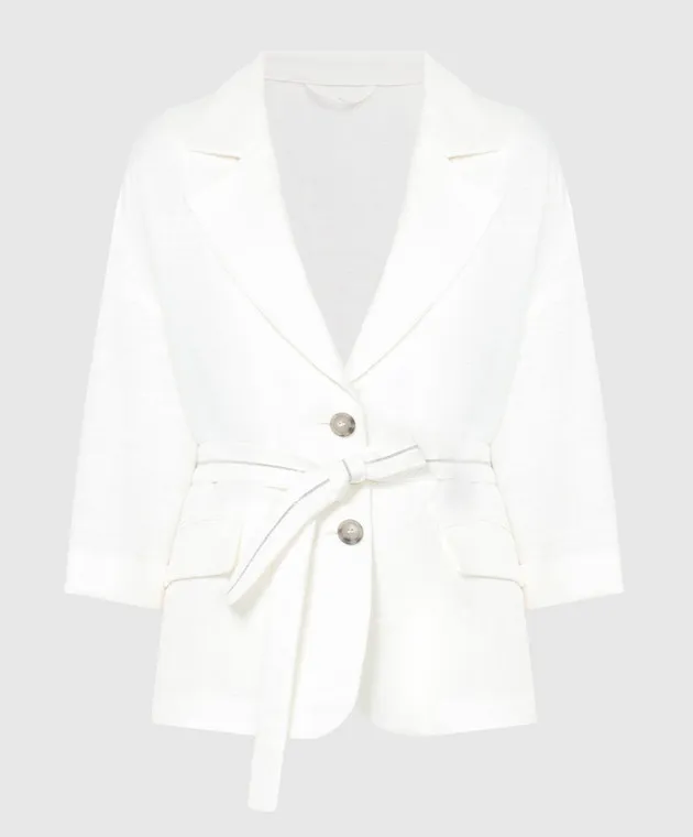 Peserico White linen jacket with monil chain