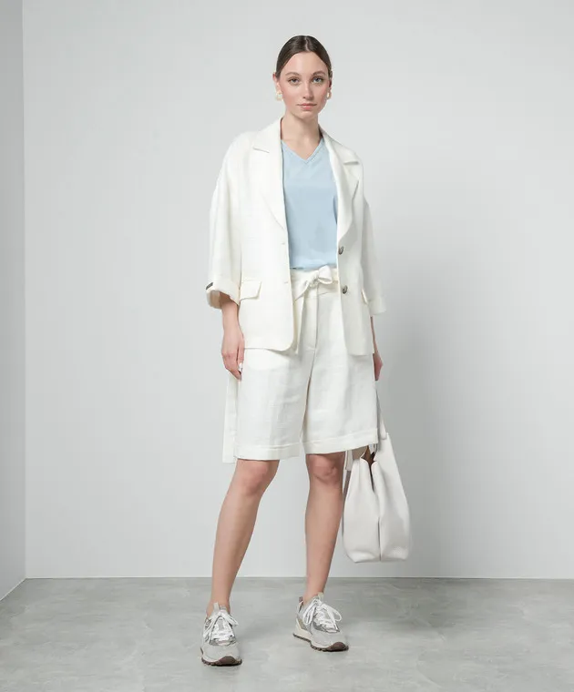 Peserico White linen jacket with monil chain