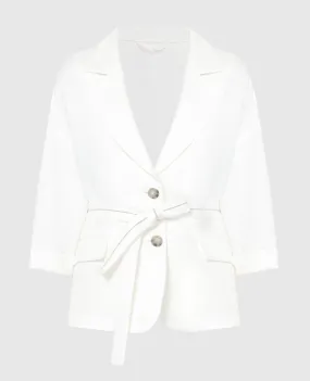 Peserico White linen jacket with monil chain