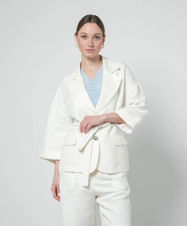 Peserico White linen jacket with monil chain