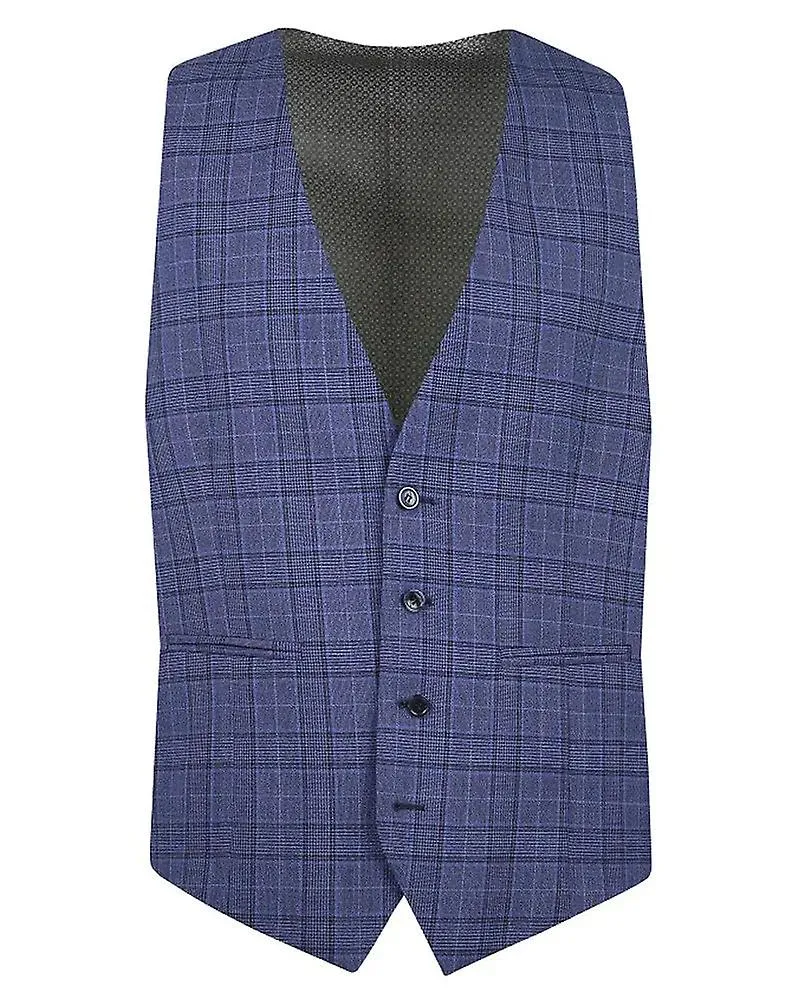 Prince of wales check suit waistcoat - navy / blue