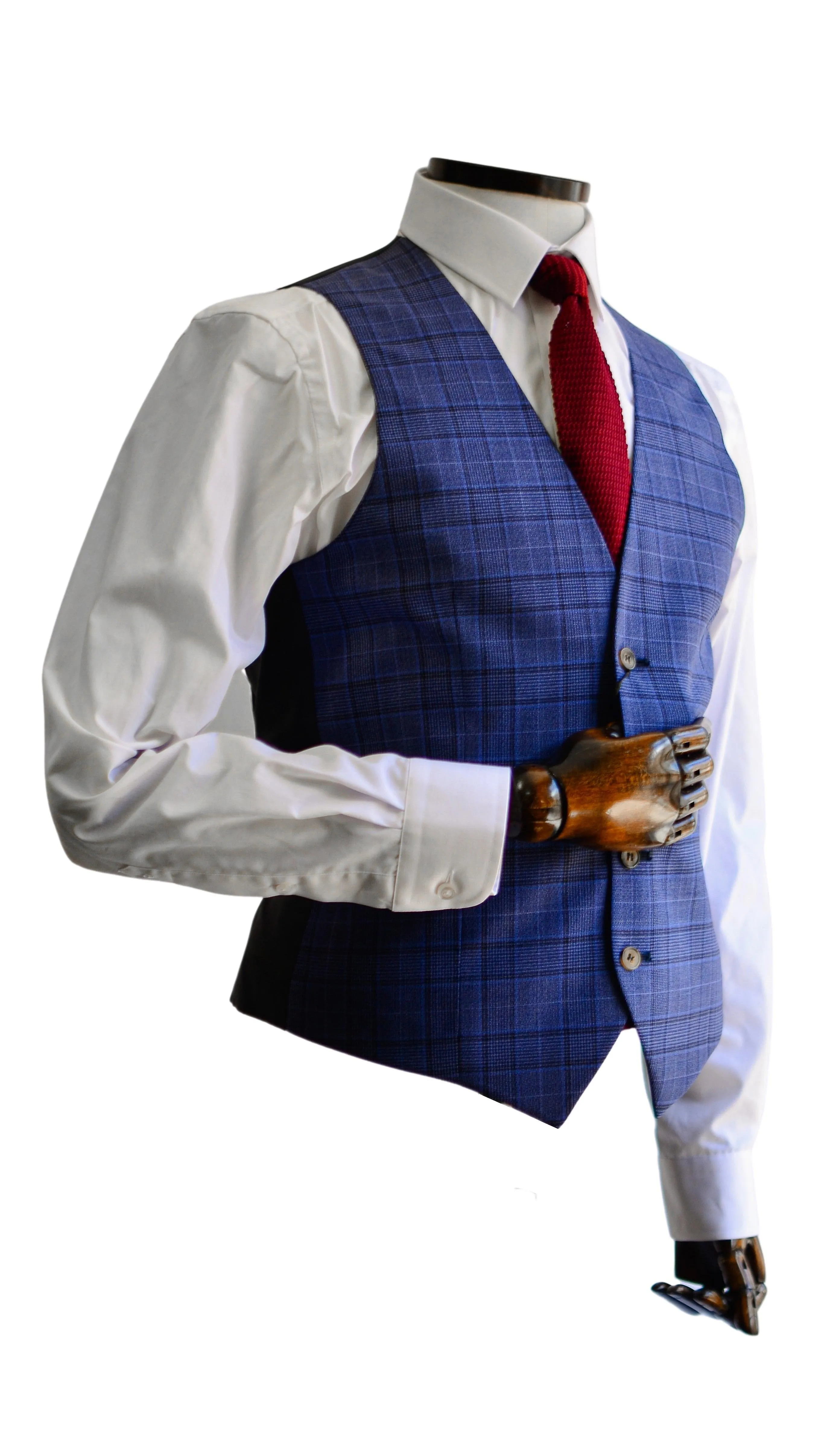 Prince of wales check suit waistcoat - navy / blue