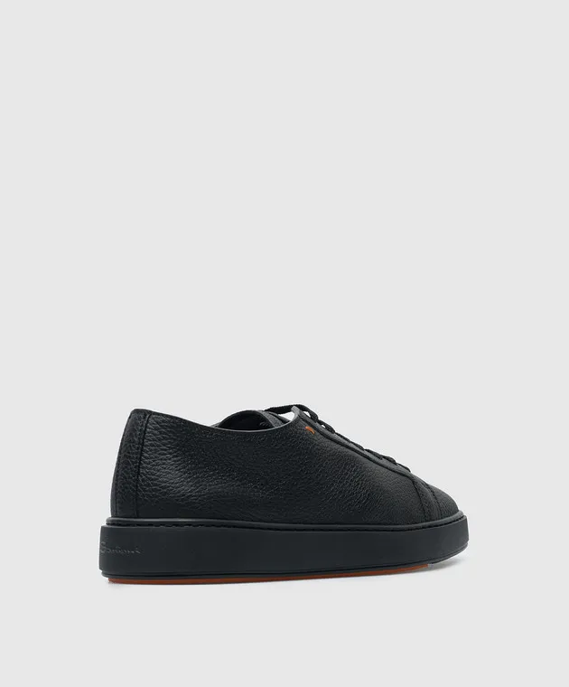 Santoni Black leather sneakers with textured logo