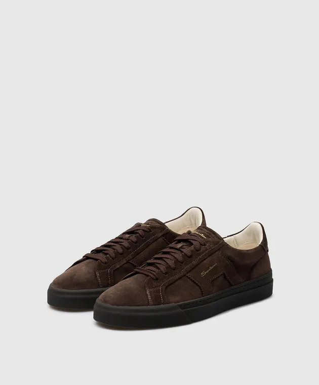 Santoni Brown suede logo sneakers