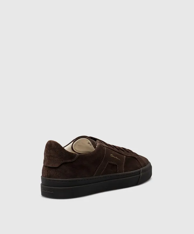 Santoni Brown suede logo sneakers