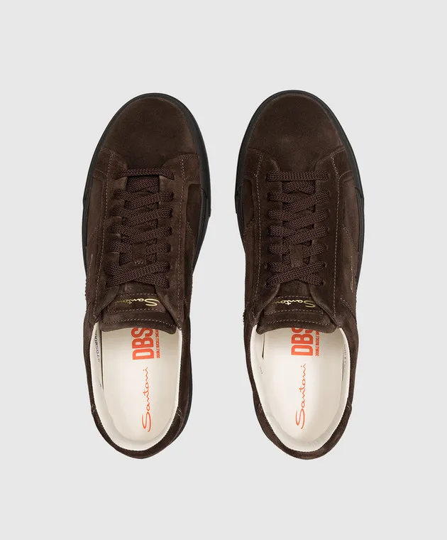 Santoni Brown suede logo sneakers