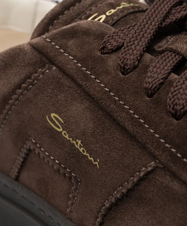 Santoni Brown suede logo sneakers