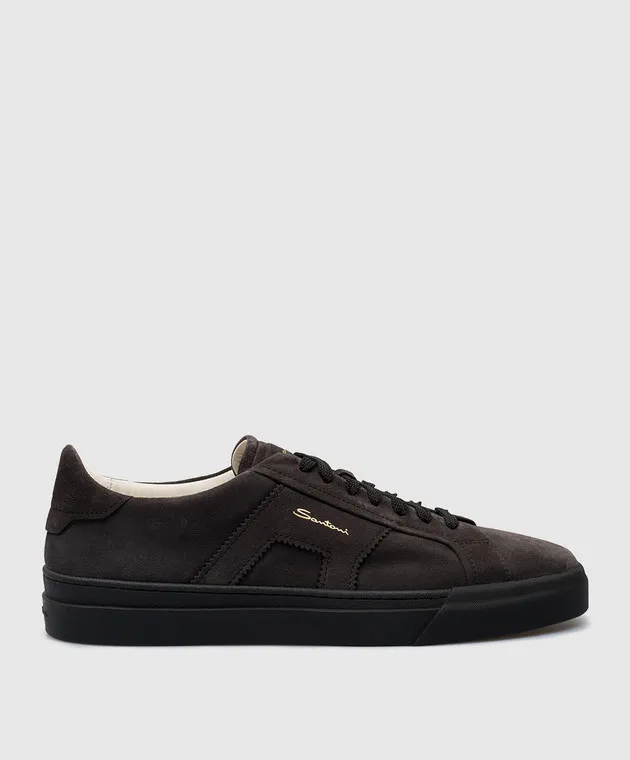 Santoni Gray suede sneakers with logo