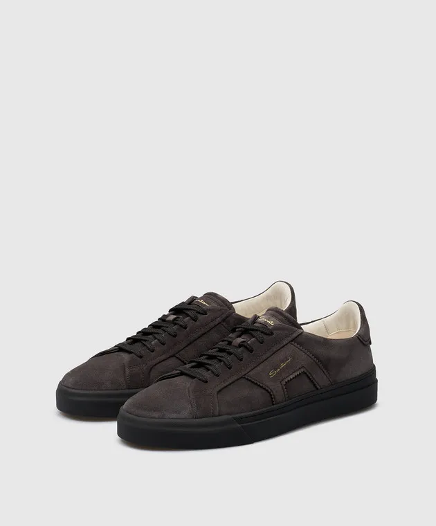 Santoni Gray suede sneakers with logo