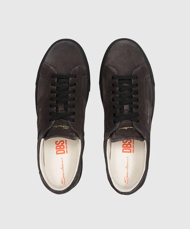 Santoni Gray suede sneakers with logo