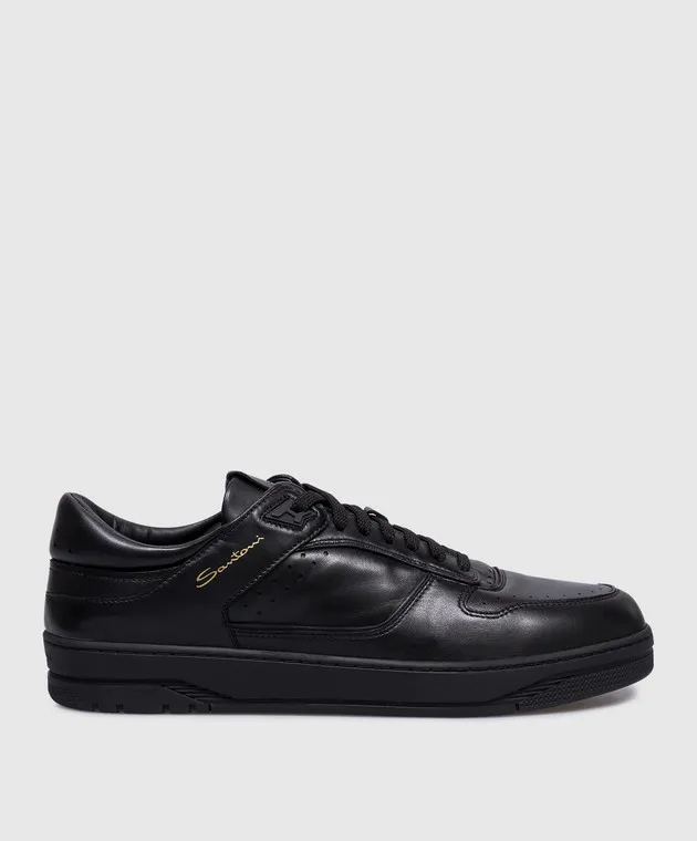 Santoni Sneak-Air logo sneakers in black leather