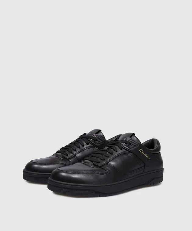 Santoni Sneak-Air logo sneakers in black leather