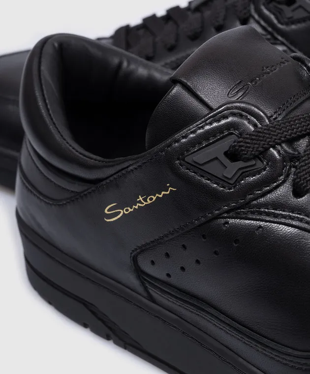 Santoni Sneak-Air logo sneakers in black leather