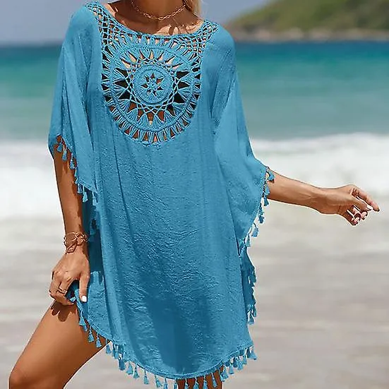 Swimsuit Cover Up Hollow Sun Protection Breathable Fashion Round Neck Bathing Suit Cover Up Dress Swimming Supplies