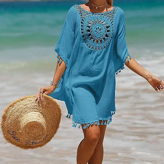 Swimsuit Cover Up Hollow Sun Protection Breathable Fashion Round Neck Bathing Suit Cover Up Dress Swimming Supplies