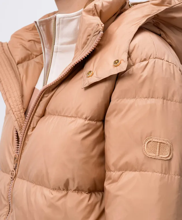 Twinset Brown down jacket with logo patch